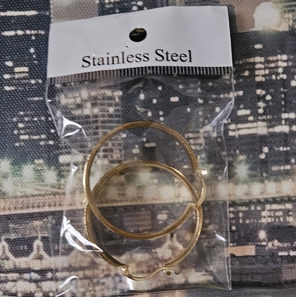 Gold Stainless Steel Hoop Earrings
